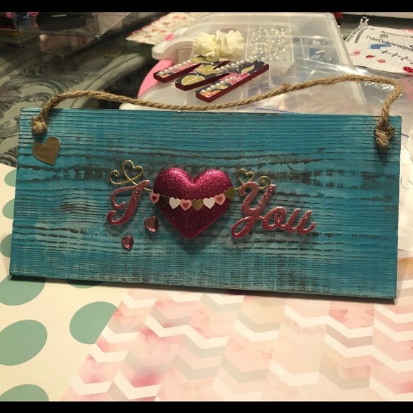 handcrafted Other - *SOLD*I LOVE YOU handcrafted wooden hanging sign